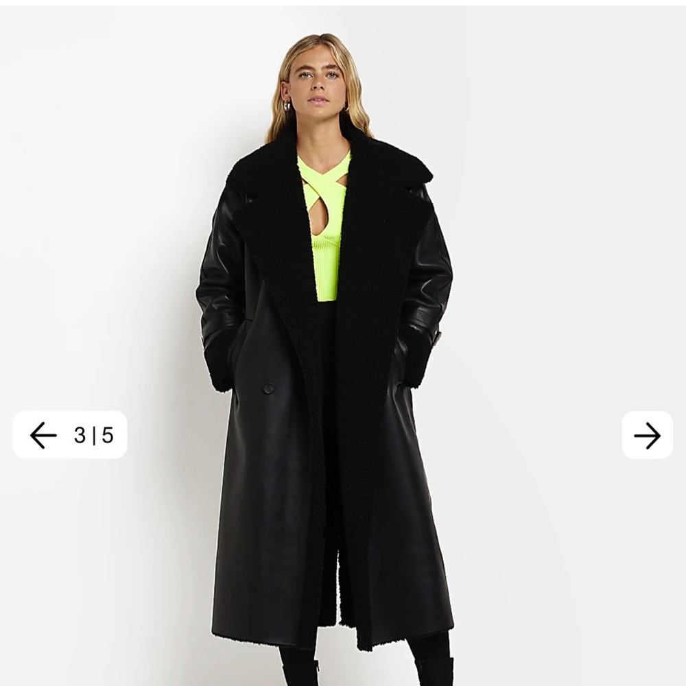 River Island Faux Leather Shearling Coat